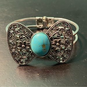 Bow shaped turquoise inspired cuff bracelet. 2 different style bows available.